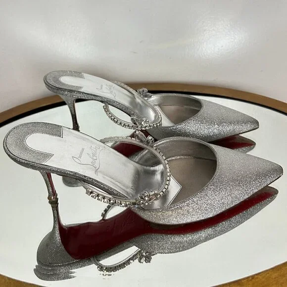 CHRISTIAN LOUBOUTIN Planet Queen 70 Glitter Leather Pump in Silver Glitter - Picture 6 of 15